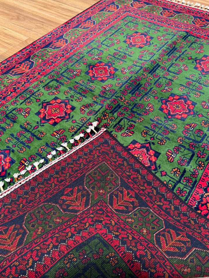 Afgan Halısı Yeşil Hamyap Orijinal El Dokuması Kök Boya Yün 122x180 2.20 Metrekare - 3x5 ft