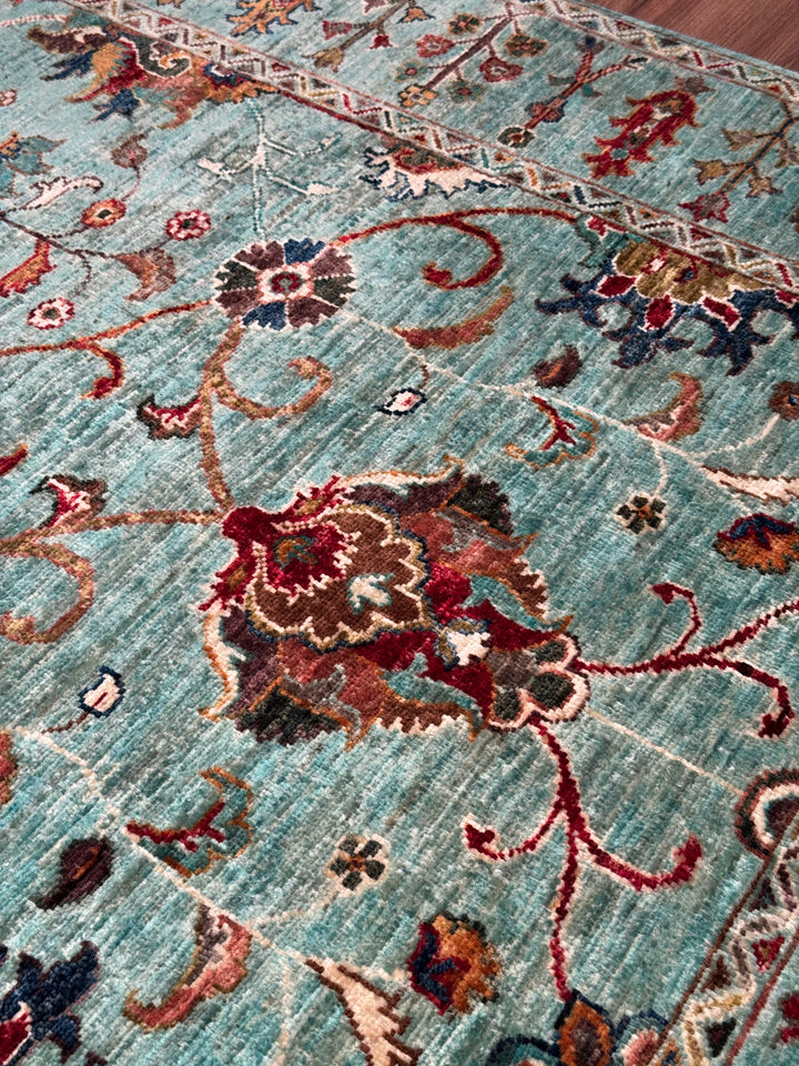 Sultani One Thousand and One Nights Original Handwoven Turquoise Root Dye Wool Rug 124x182 cm (2.26 square meters) - 4x6 ft 