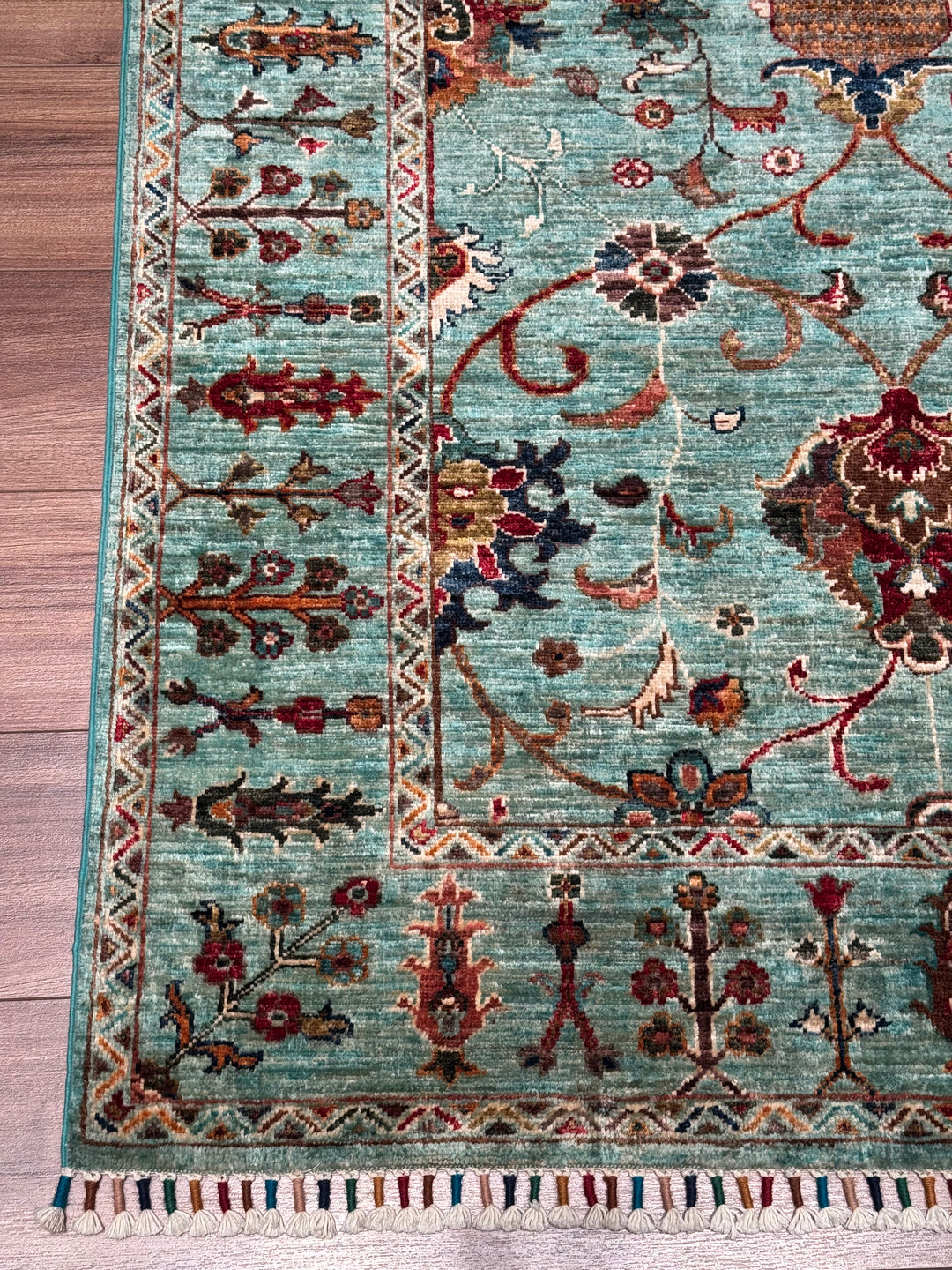 Sultani One Thousand and One Nights Original Handwoven Turquoise Root Dye Wool Rug 124x182 cm (2.26 square meters) - 4x6 ft 