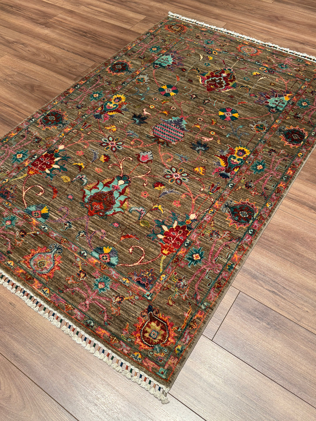 Sultani One Thousand and One Nights Original Handwoven Beige Root Dye Wool Rug 119x179 cm (2.13 square meters) - 4x6 ft 