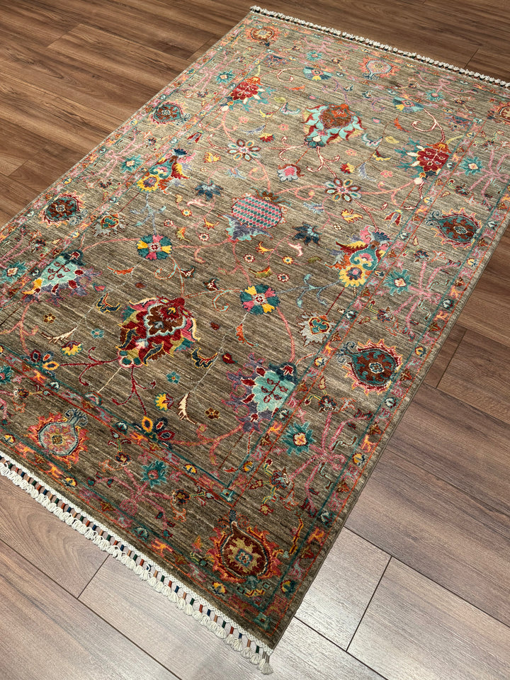 Sultani One Thousand and One Nights Original Handwoven Beige Root Dye Wool Rug 119x179 cm (2.13 square meters) - 4x6 ft 