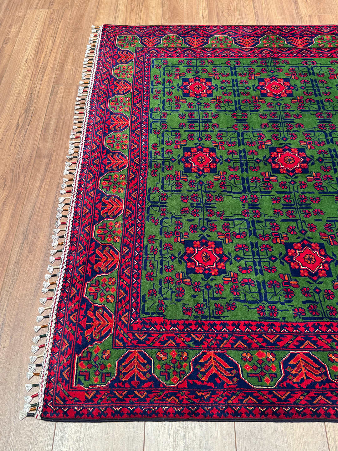 Afgan Halısı Yeşil Hamyap Orijinal El Dokuması Kök Boya Yün 147x198 2.91 Metrekare - 4x6 ft