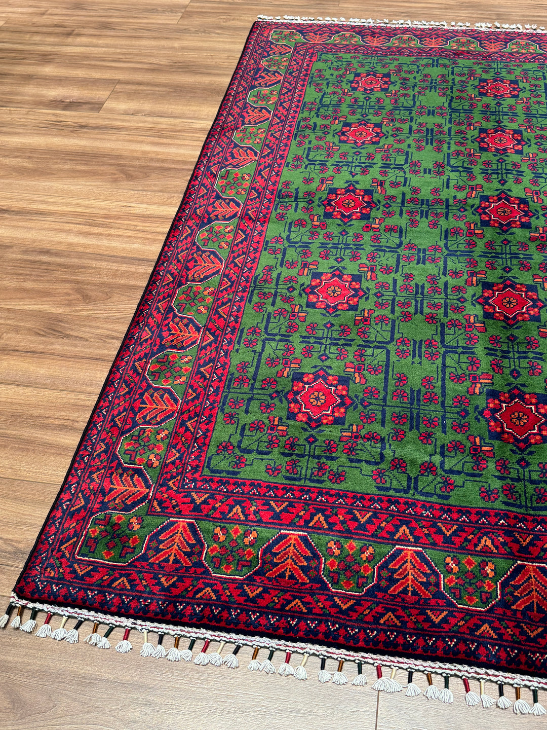 Afgan Halısı Yeşil Hamyap Orijinal El Dokuması Kök Boya Yün 147x198 2.91 Metrekare - 4x6 ft