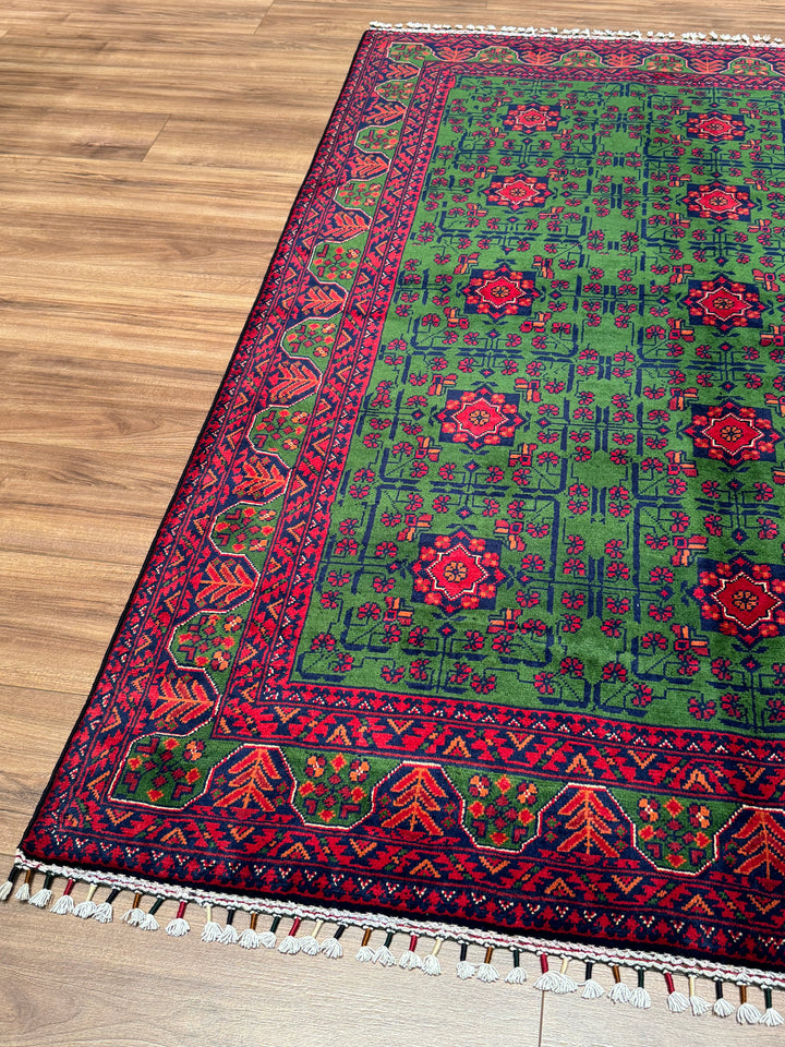Afgan Halısı Yeşil Hamyap Orijinal El Dokuması Kök Boya Yün 147x198 2.91 Metrekare - 4x6 ft