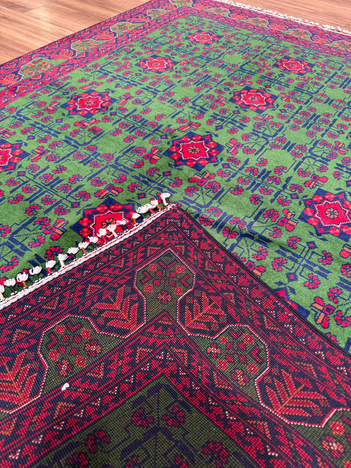 Afgan Halısı Yeşil Hamyap Orijinal El Dokuması Kök Boya Yün 147x198 2.91 Metrekare - 4x6 ft