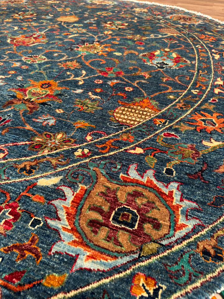 Sultani One Thousand and One Nights Round Original Handwoven Blue Root Dye Wool Rug 248x249 cm (6.18 square meters) - 8x8 ft 