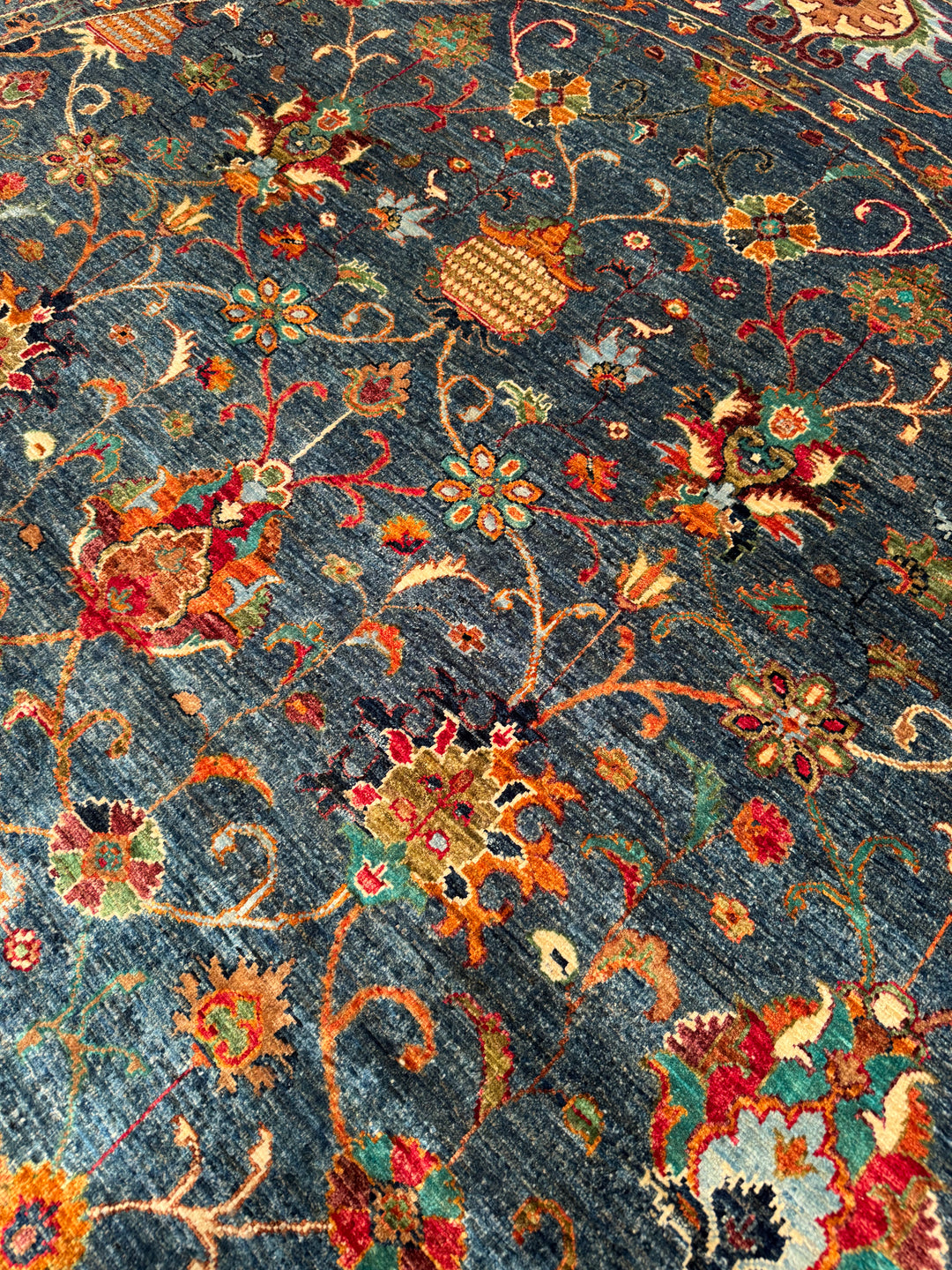 Sultani One Thousand and One Nights Round Original Handwoven Blue Root Dye Wool Rug 248x249 cm (6.18 square meters) - 8x8 ft 