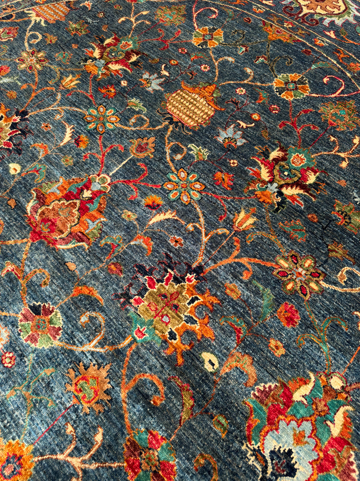 Sultani One Thousand and One Nights Round Original Handwoven Blue Root Dye Wool Rug 248x249 cm (6.18 square meters) - 8x8 ft 