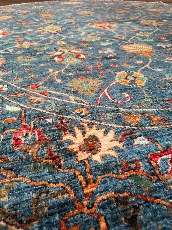 Sultani One Thousand and One Nights Round Original Handwoven Blue Root Dye Wool Rug 248x249 cm (6.18 square meters) - 8x8 ft 
