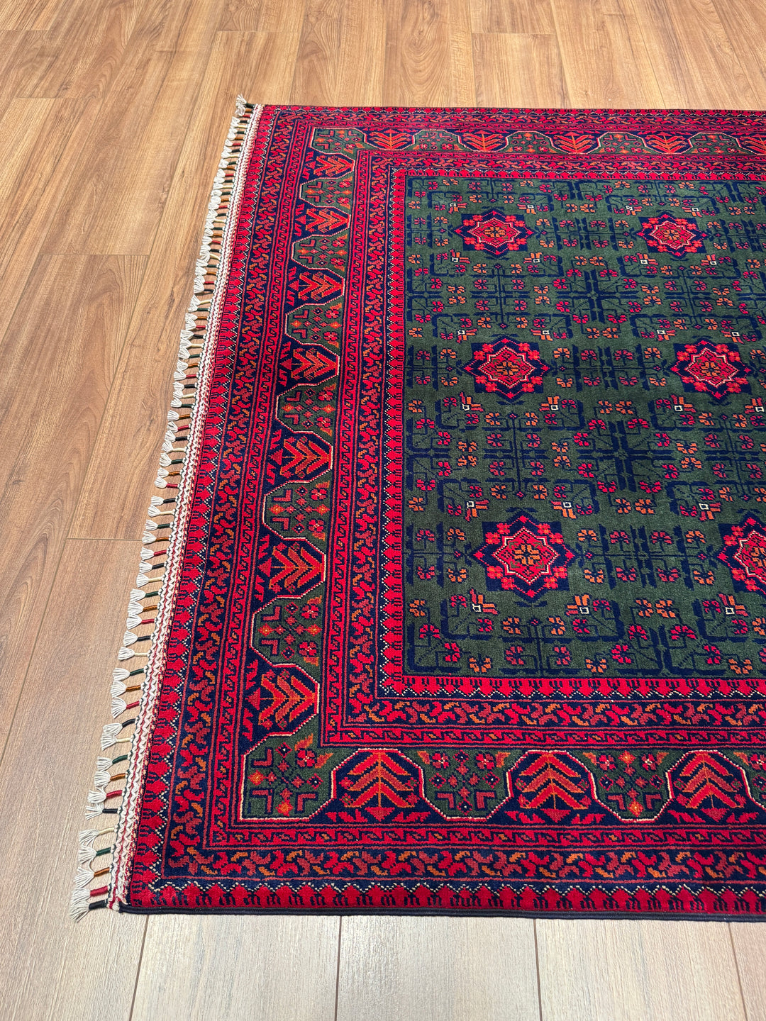 Afgan Halısı Yeşil Hamyap Orijinal El Dokuması Kök Boya Yün 148x198 2.93 Metrekare - 4x6 ft