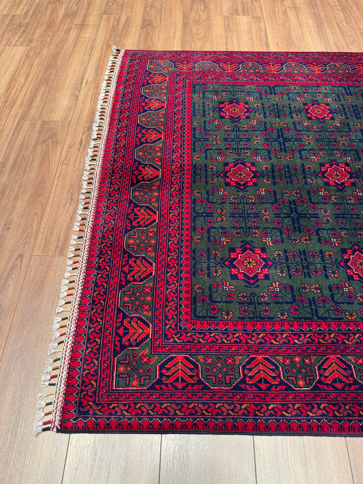 Afgan Halısı Yeşil Hamyap Orijinal El Dokuması Kök Boya Yün 148x198 2.93 Metrekare - 4x6 ft
