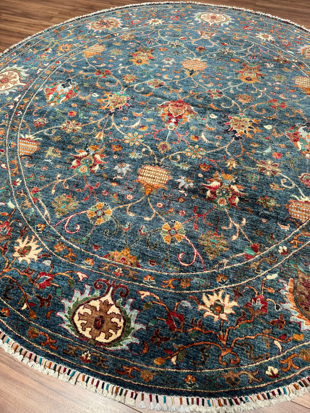Sultani One Thousand and One Nights Round Original Handwoven Blue Root Dye Wool Rug 248x249 cm (6.18 square meters) - 8x8 ft 