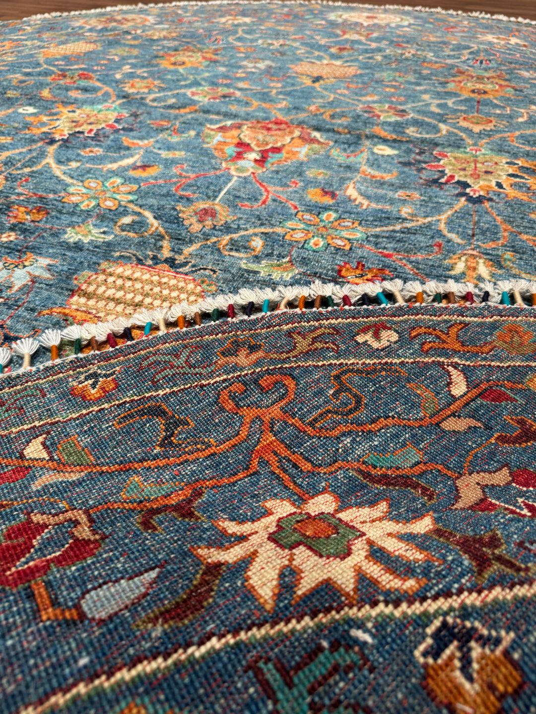 Sultani One Thousand and One Nights Round Original Handwoven Blue Root Dye Wool Rug 248x249 cm (6.18 square meters) - 8x8 ft 