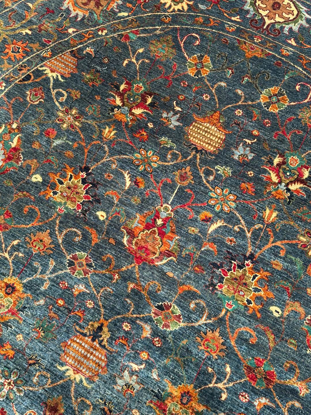 Sultani One Thousand and One Nights Round Original Handwoven Blue Root Dye Wool Rug 248x249 cm (6.18 square meters) - 8x8 ft 