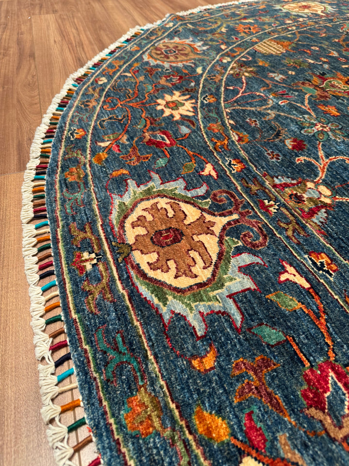 Sultani One Thousand and One Nights Round Original Handwoven Blue Root Dye Wool Rug 248x249 cm (6.18 square meters) - 8x8 ft 