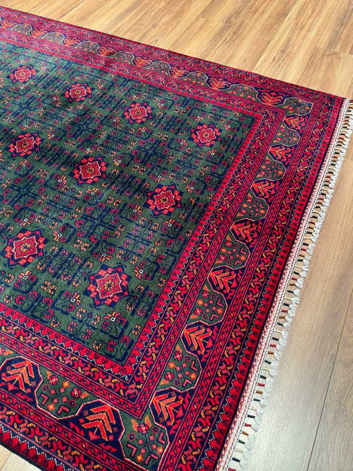 Afgan Halısı Yeşil Hamyap Orijinal El Dokuması Kök Boya Yün 148x198 2.93 Metrekare - 4x6 ft