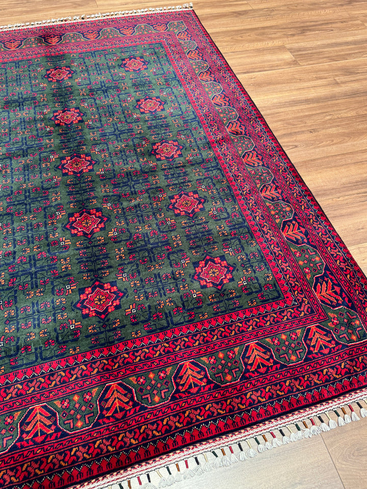 Afgan Halısı Yeşil Hamyap Orijinal El Dokuması Kök Boya Yün 148x198 2.93 Metrekare - 4x6 ft