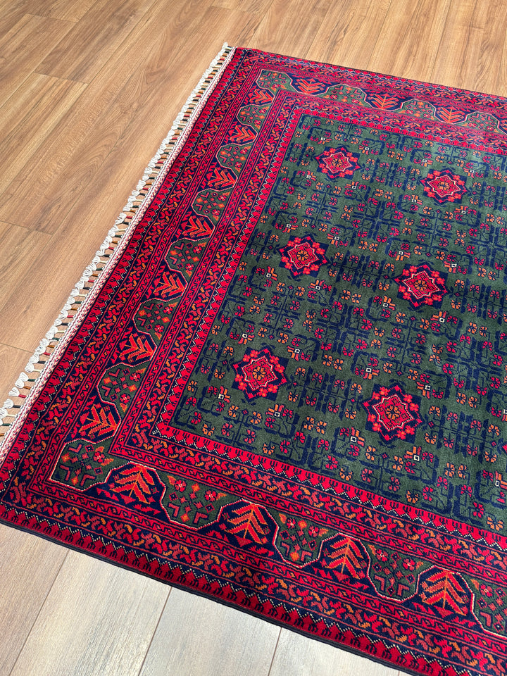 Afgan Halısı Yeşil Hamyap Orijinal El Dokuması Kök Boya Yün 148x198 2.93 Metrekare - 4x6 ft