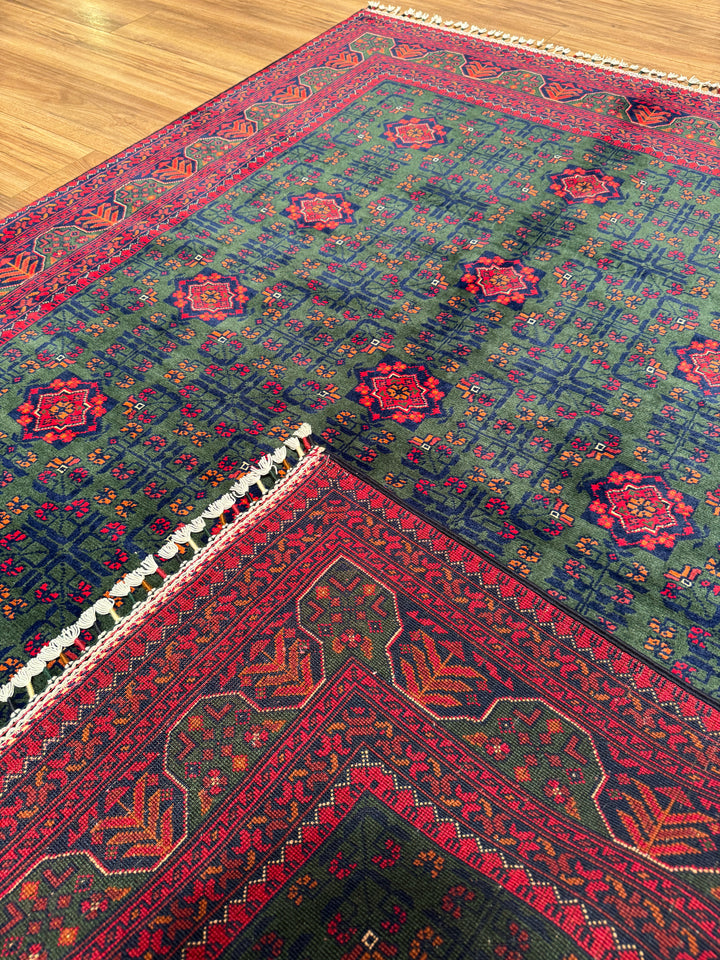 Afgan Halısı Yeşil Hamyap Orijinal El Dokuması Kök Boya Yün 148x198 2.93 Metrekare - 4x6 ft