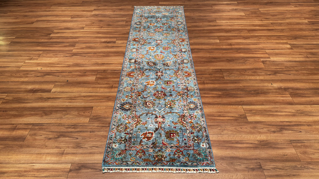 Sultani Binbirgece Runner Original Hand Woven Blue Root Dye Wool Carpet 0.82x298 2.44 Square Meters - 2x8 ft 