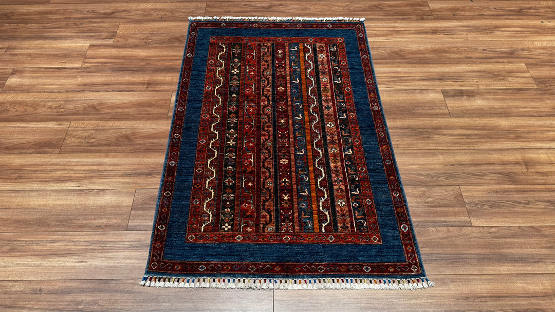 Şal Orjinal El Dokuması Mavi Kök Boya Yün Halı 103x155 1.60 Metrekare -3x5 ft