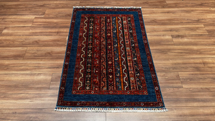 Şal Orjinal El Dokuması Mavi Kök Boya Yün Halı 103x155 1.60 Metrekare -3x5 ft