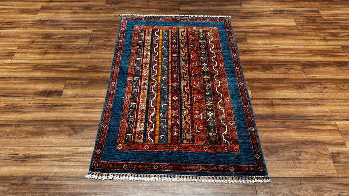 Şal Orjinal El Dokuması Mavi Kök Boya Yün Halı 103x155 1.60 Metrekare -3x5 ft