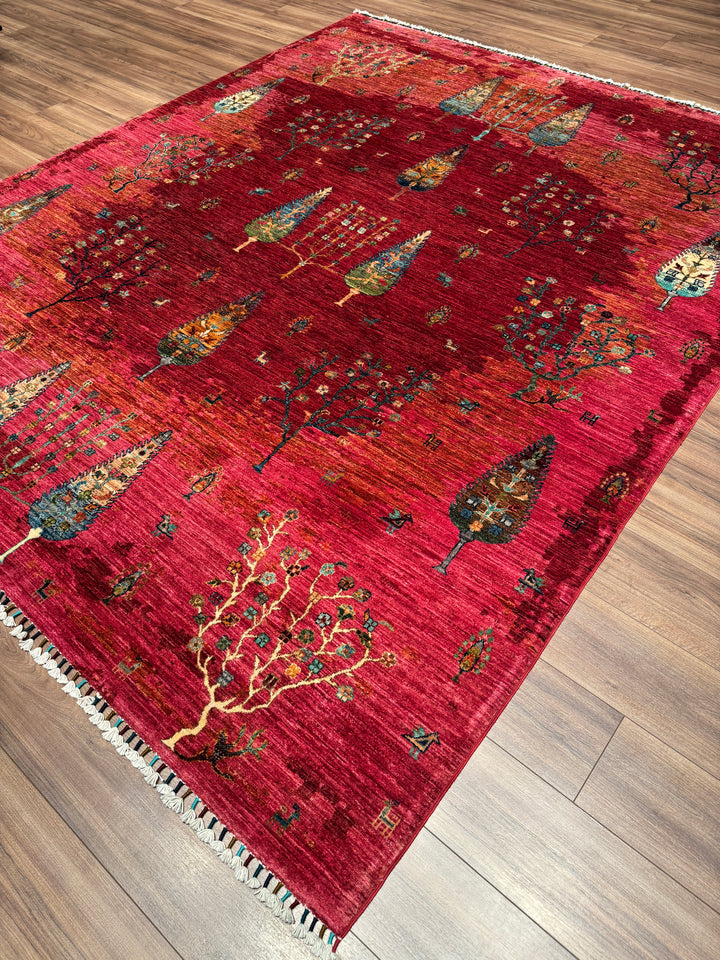 Hayat Ağacı Orijinal El Dokuması Pembe Kök Boya Yün Halı 246x298 7.33 Metrekare - 8x10 ft