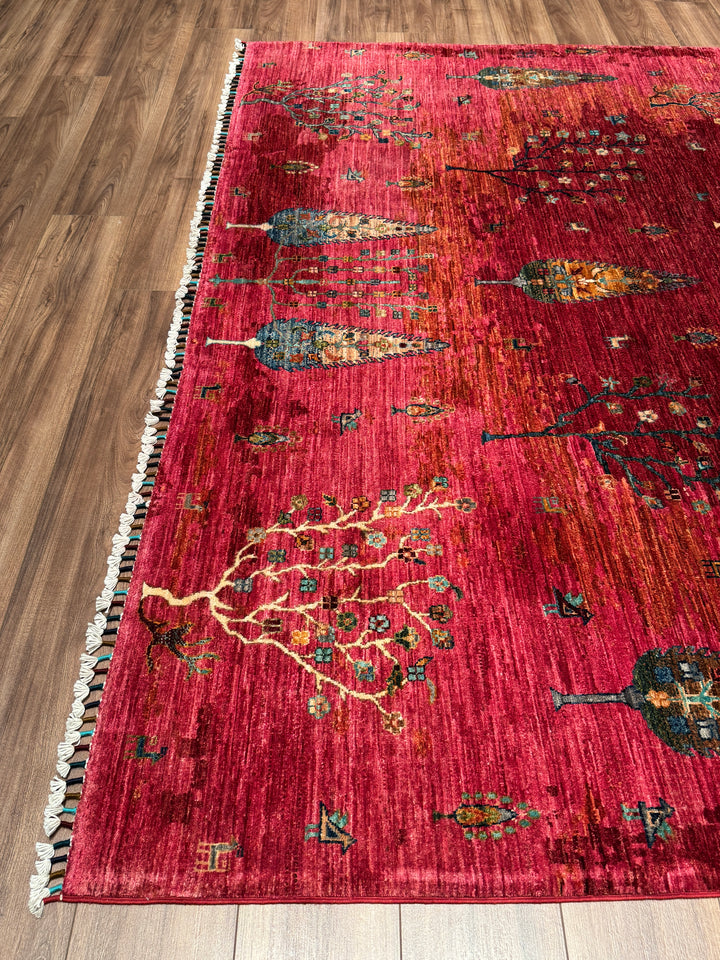 Hayat Ağacı Orijinal El Dokuması Pembe Kök Boya Yün Halı 246x298 7.33 Metrekare - 8x10 ft