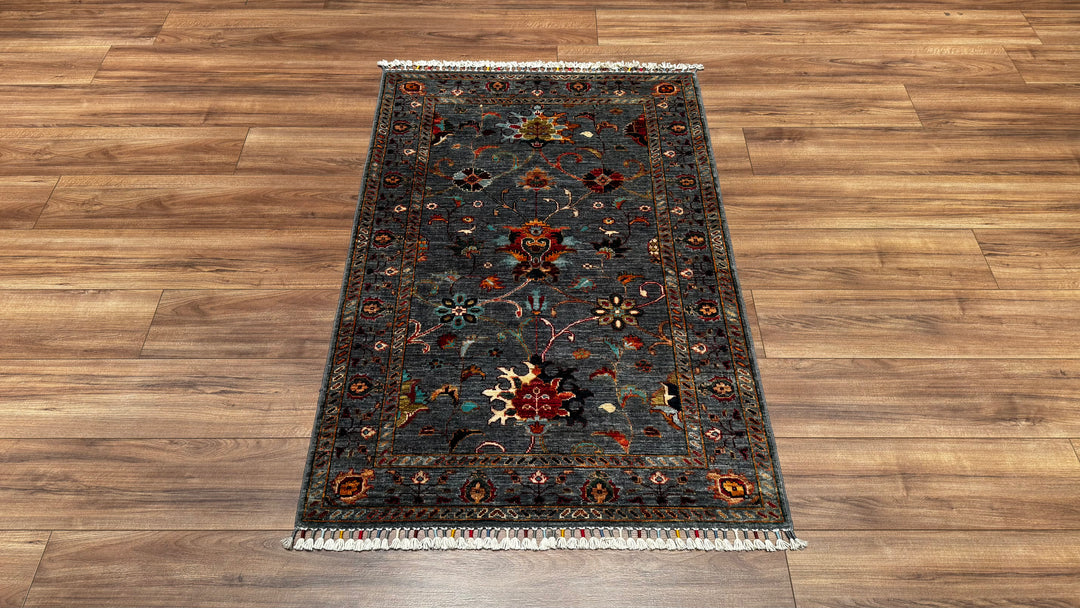 Sultani Binbirgece Original Hand Woven Gray Root Dye Wool Carpet 0.94x141 1.33 Square Meters - 3x5 ft 