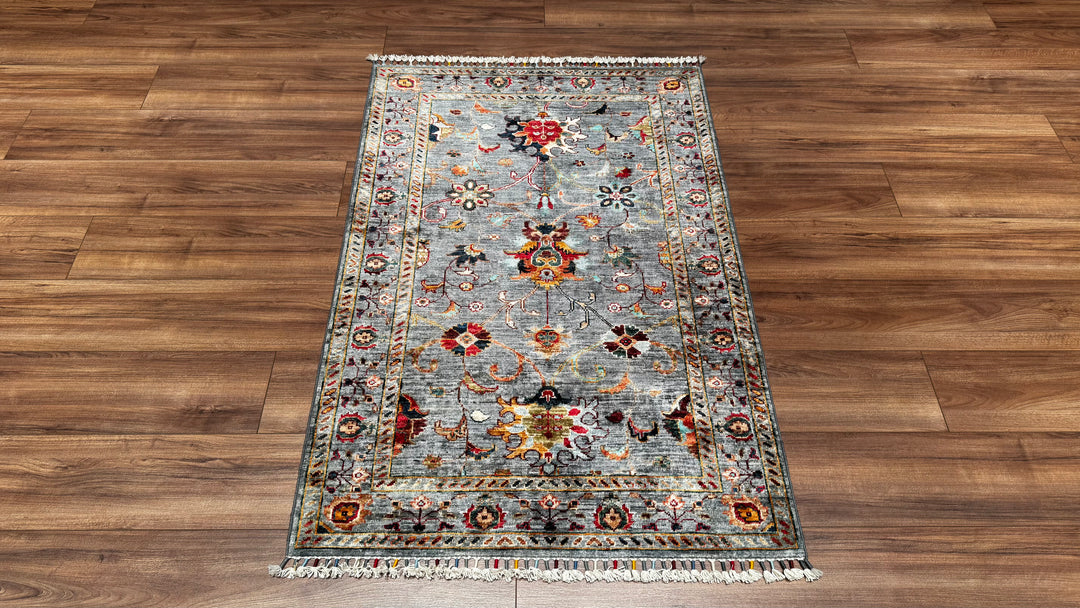 Sultani Binbirgece Original Hand Woven Gray Root Dye Wool Carpet 0.94x141 1.33 Square Meters - 3x5 ft 