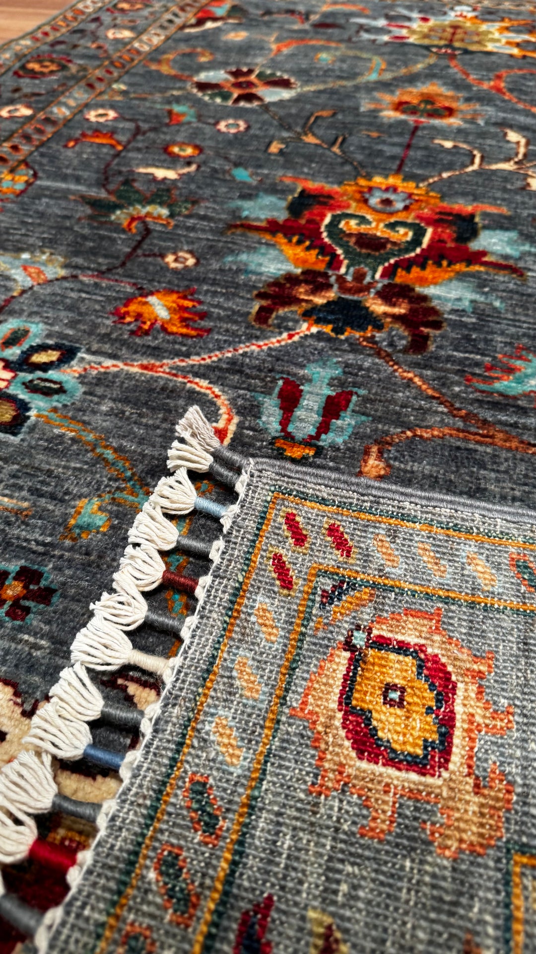 Sultani Binbirgece Original Hand Woven Gray Root Dye Wool Carpet 0.94x141 1.33 Square Meters - 3x5 ft 