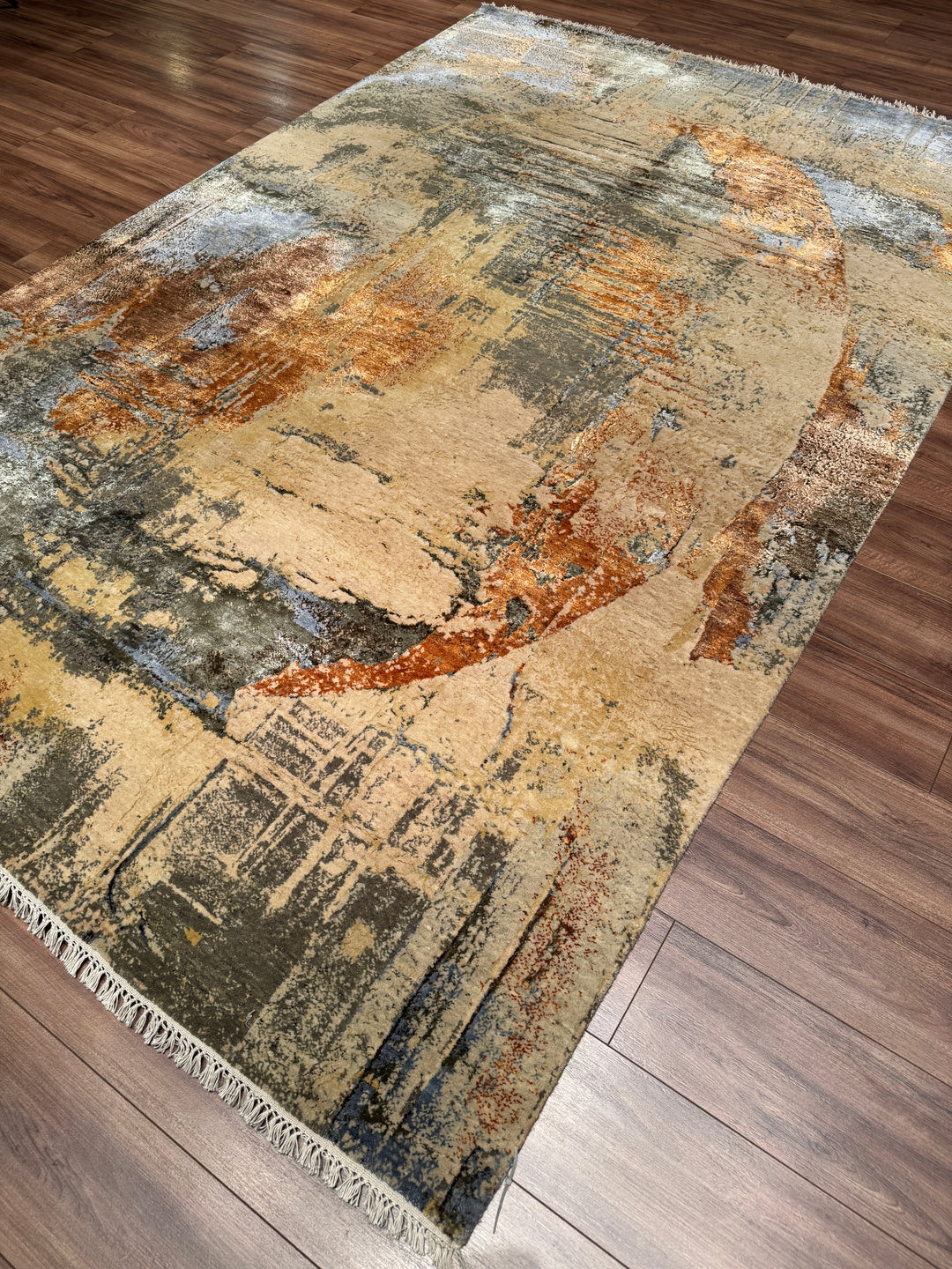 Gün Batımı Orijinal El Dokuması Multi Yün Bambu Halı 200x304 6.08 Metrekare - 7x10 ft