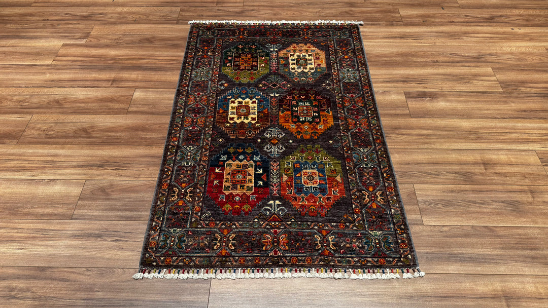 Veziri Original Hand Woven Anthracite Root Dye Wool Carpet 101x153 1.55 Square Meters - 3x5 ft 