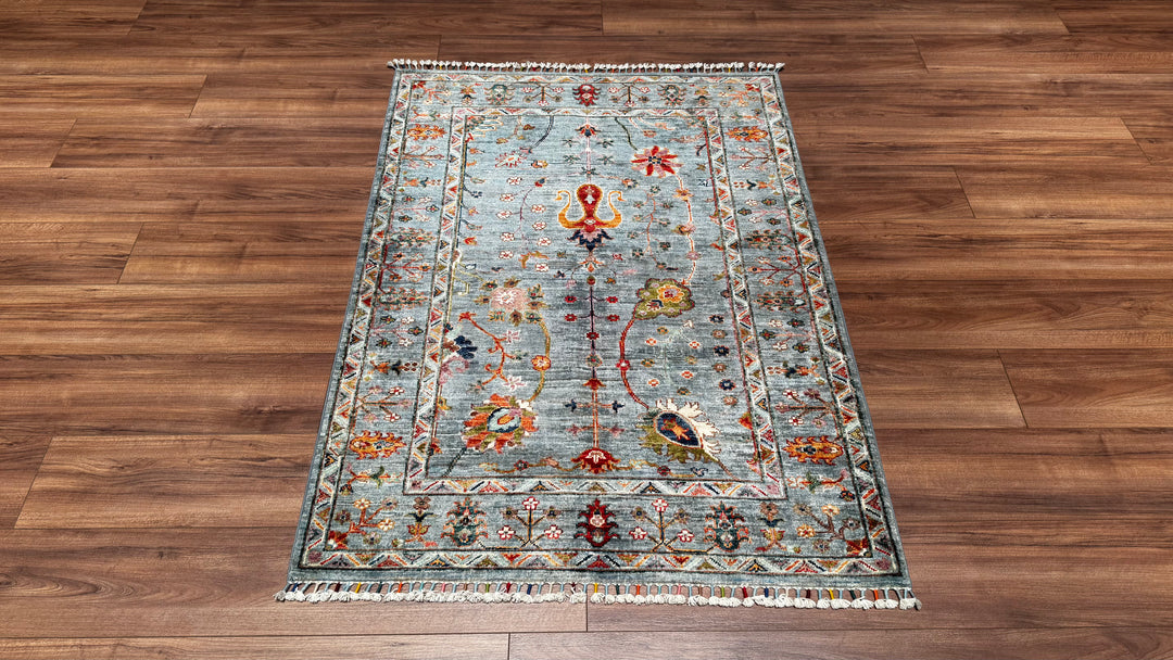 Sultani Çiçekli Orjinal El Dokuması Mavi Kök Boya Yün Halı 107x147 1.57 Metrekare - 3x5 ft