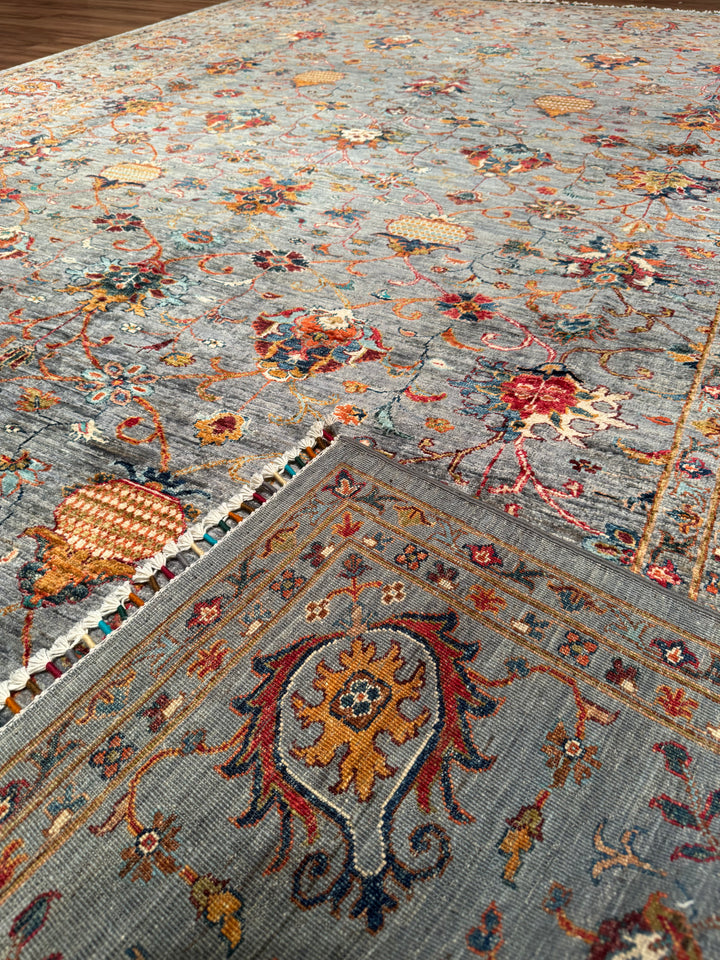 Sultani One Thousand and One Nights Original Handwoven Grey Root Dye Wool Rug 270x359 cm (9.69 square meters) - 9x12 ft 