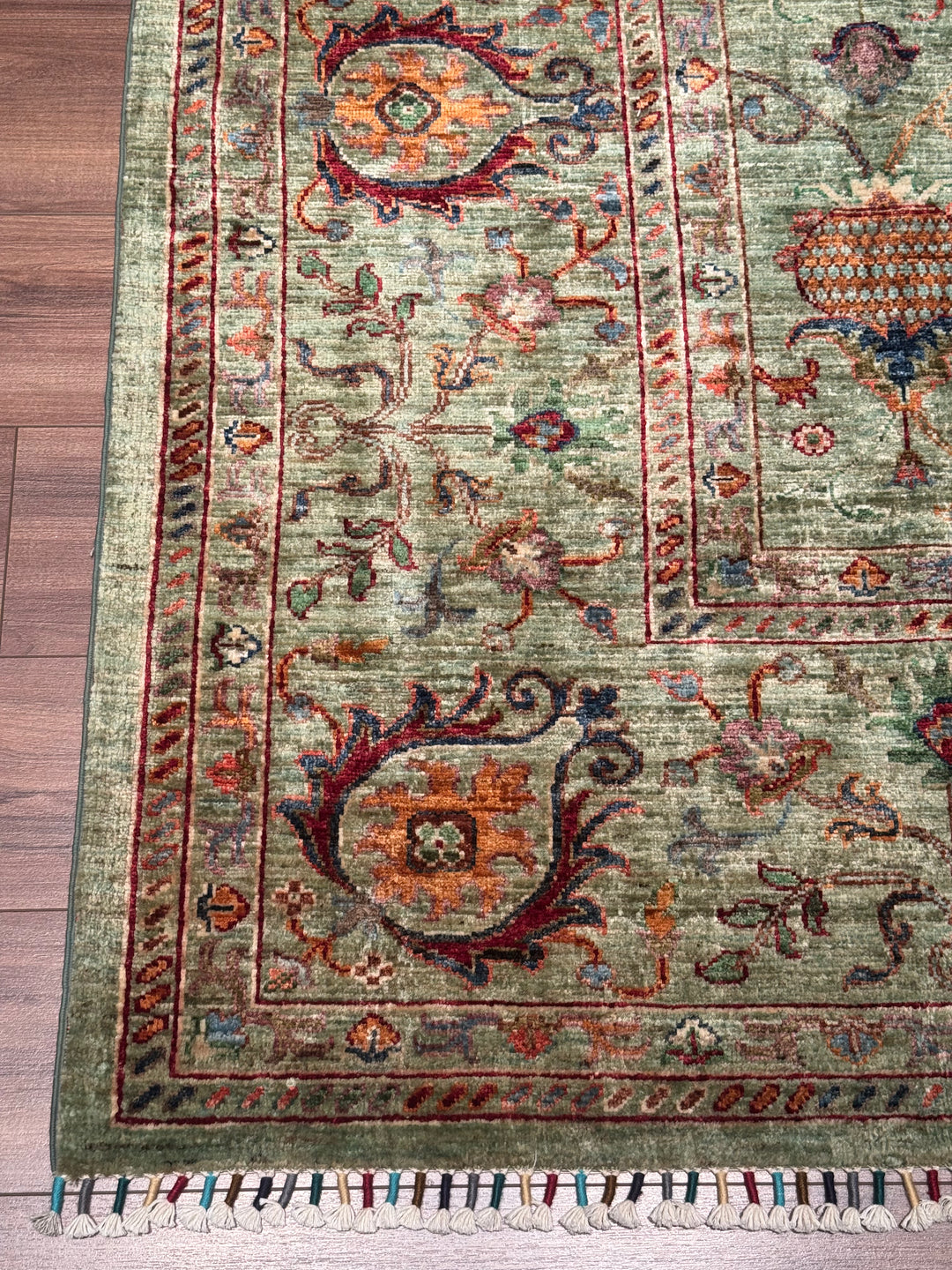 Sultani One Thousand and One Nights Original Handwoven Green Root Dye Wool Rug 261x360 cm (9.40 square meters) - 8x12 ft 