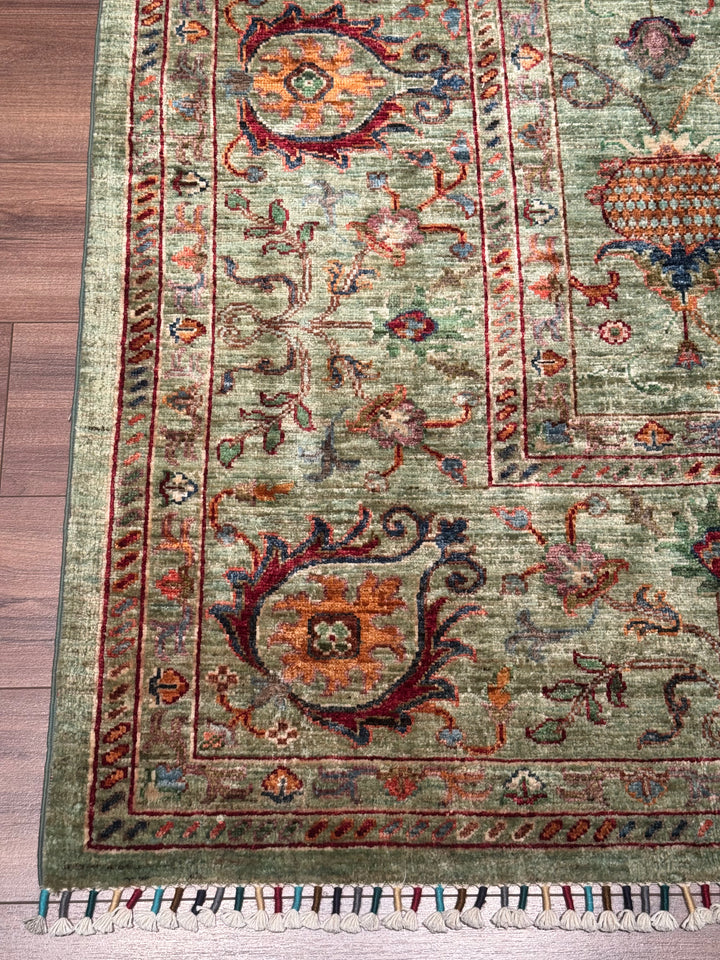 Sultani One Thousand and One Nights Original Handwoven Green Root Dye Wool Rug 261x360 cm (9.40 square meters) - 8x12 ft 