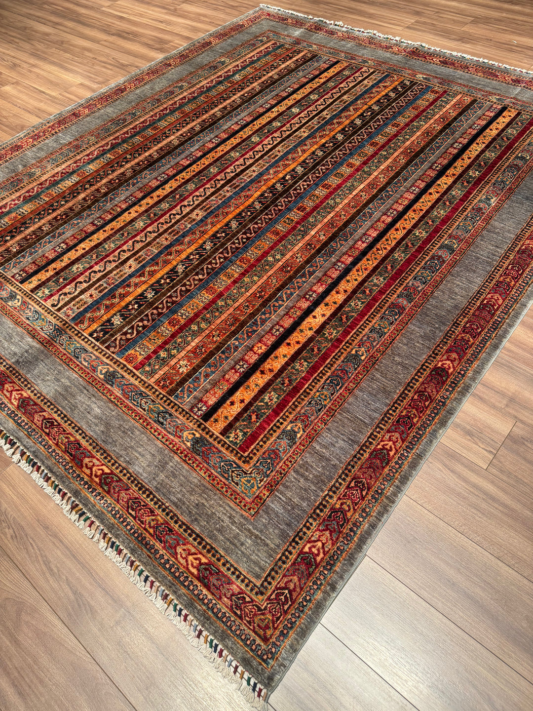 Shawl Original Handwoven Grey Root Dye Wool Rug 247x292 cm (7.21 square meters) - 7x10 ft 