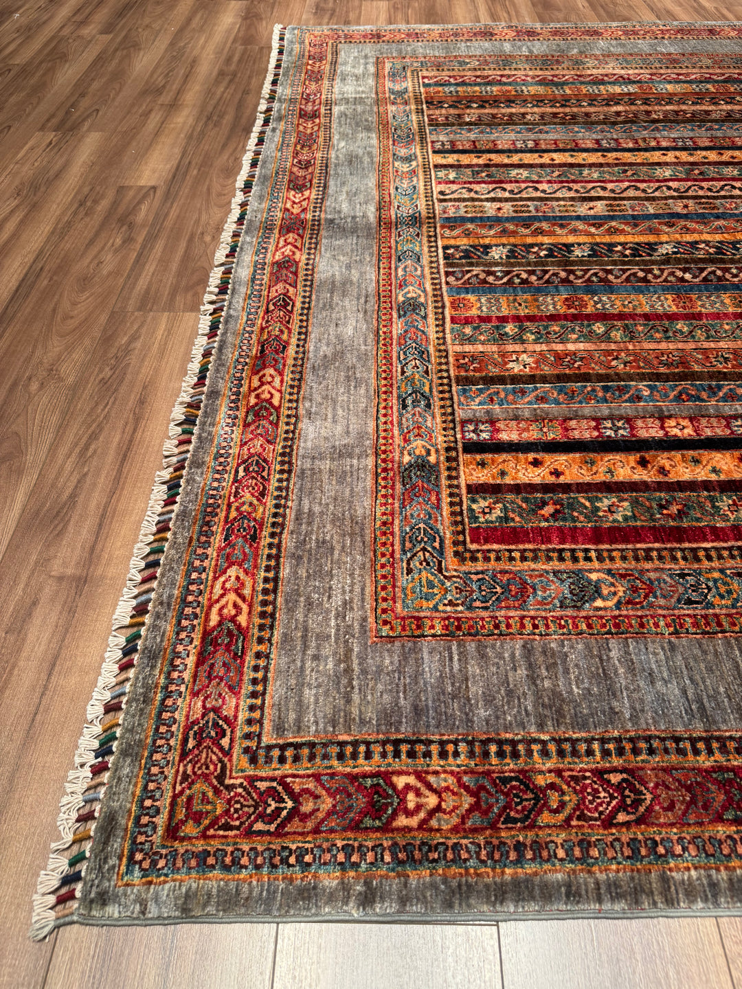 Shawl Original Handwoven Grey Root Dye Wool Rug 247x292 cm (7.21 square meters) - 7x10 ft 