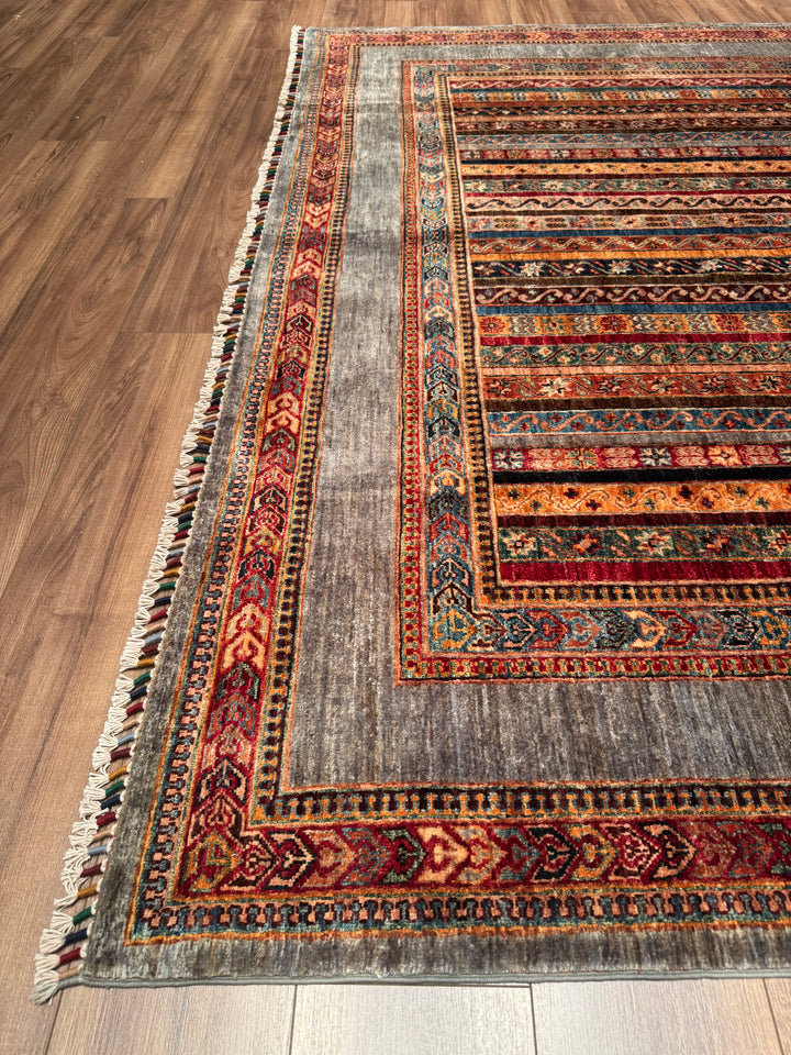 Shawl Original Handwoven Grey Root Dye Wool Rug 247x292 cm (7.21 square meters) - 7x10 ft 