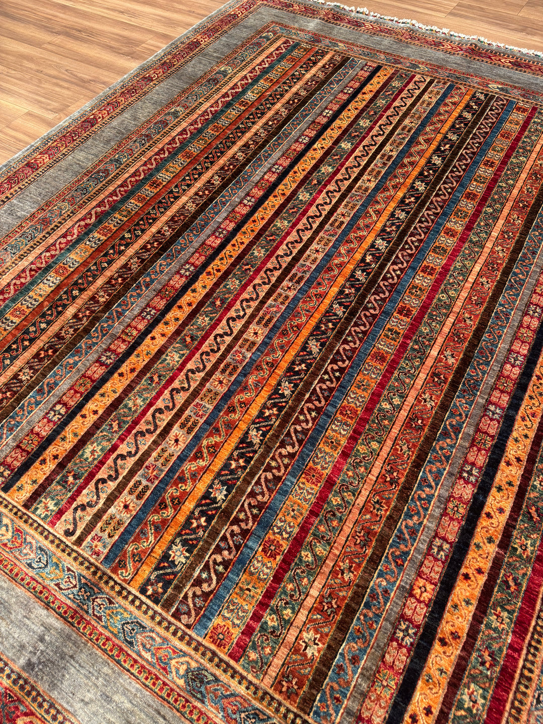 Shawl Original Handwoven Grey Root Dye Wool Rug 247x292 cm (7.21 square meters) - 7x10 ft 