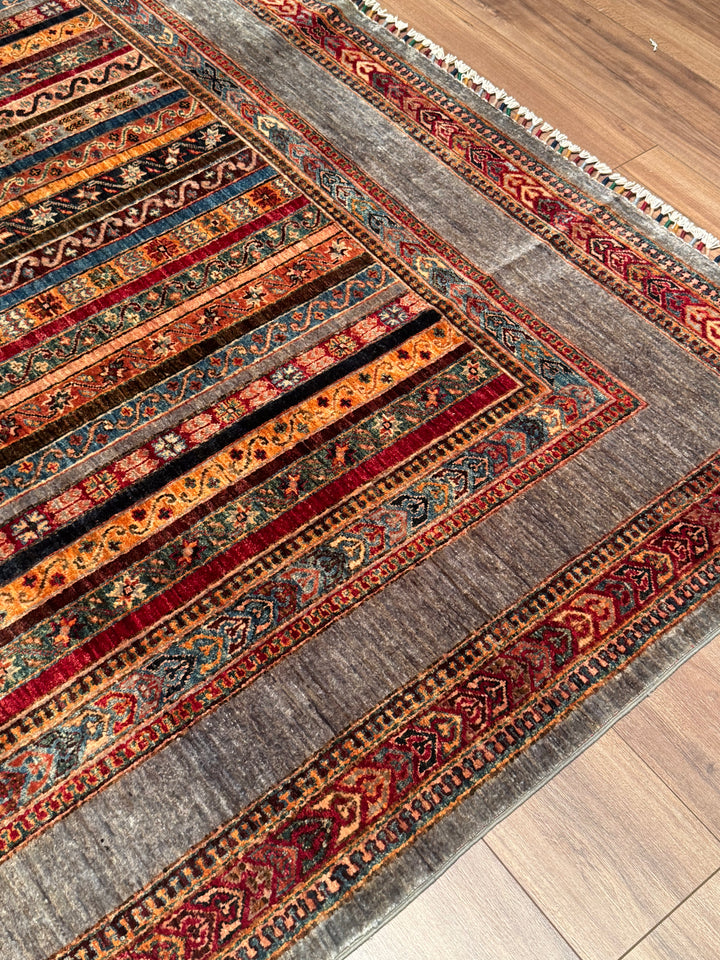 Shawl Original Handwoven Grey Root Dye Wool Rug 247x292 cm (7.21 square meters) - 7x10 ft 