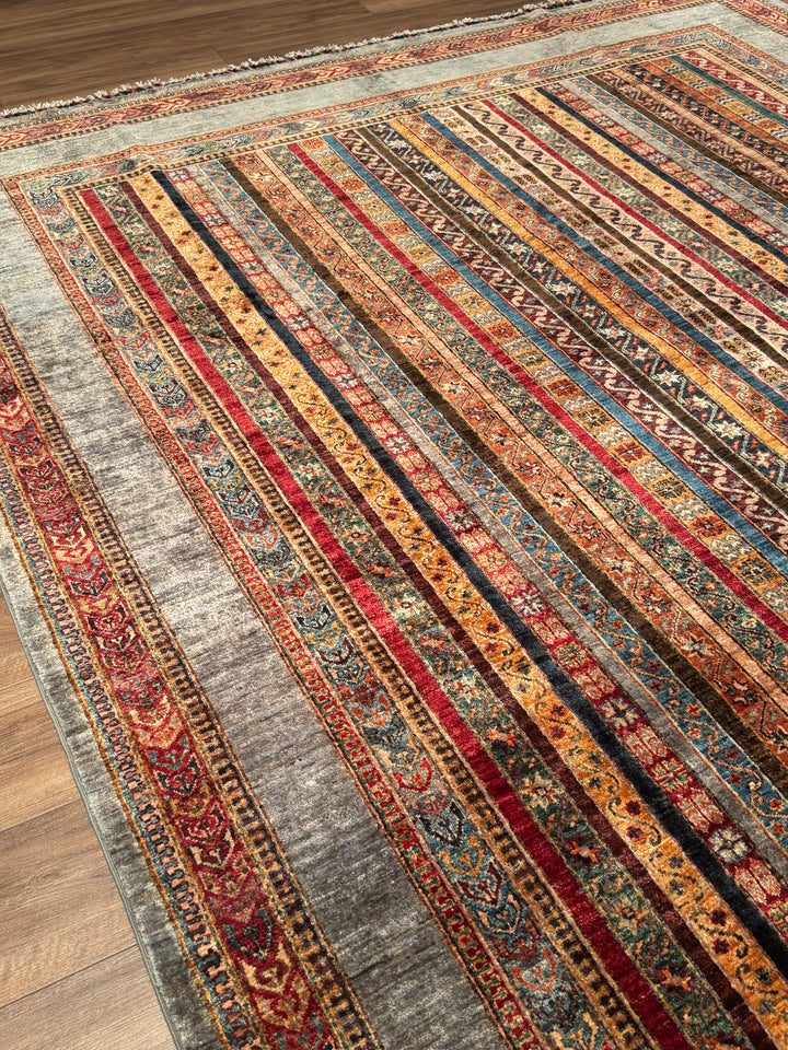 Shawl Original Handwoven Grey Root Dye Wool Rug 247x292 cm (7.21 square meters) - 7x10 ft 