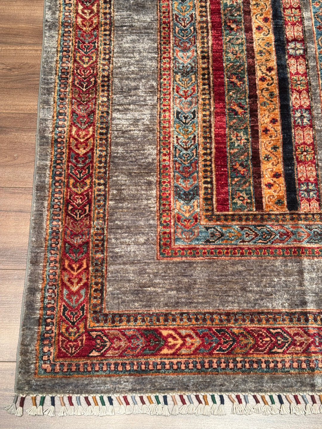 Shawl Original Handwoven Grey Root Dye Wool Rug 247x292 cm (7.21 square meters) - 7x10 ft 