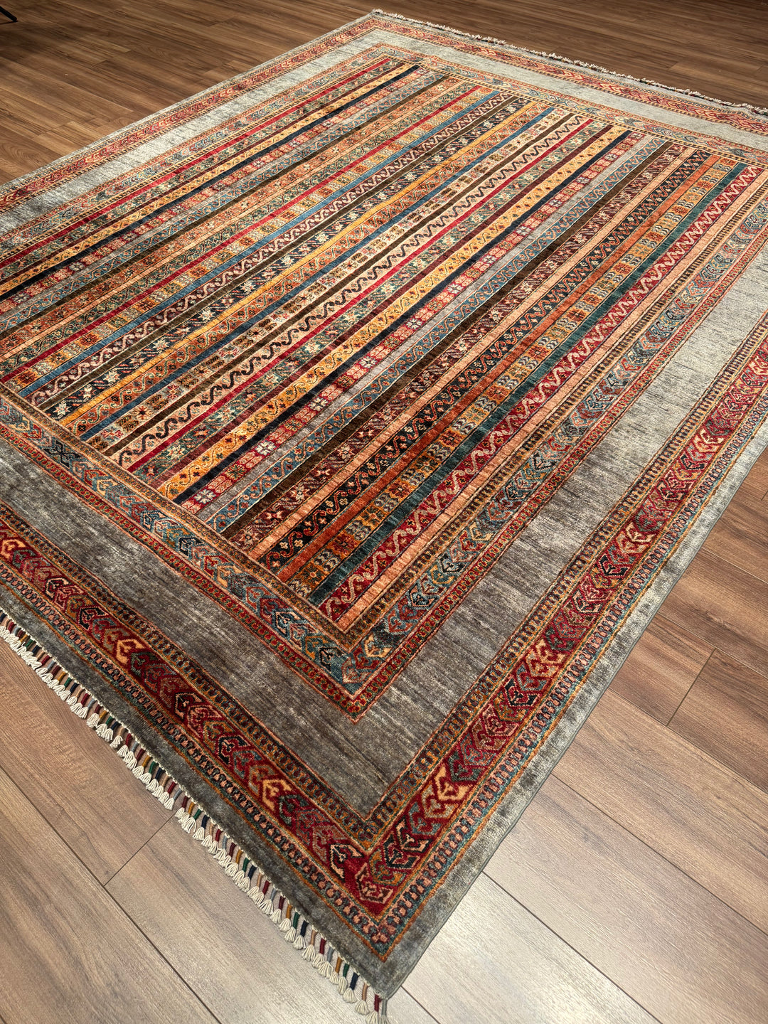 Shawl Original Handwoven Grey Root Dye Wool Rug 247x292 cm (7.21 square meters) - 7x10 ft 