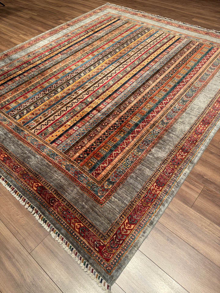 Shawl Original Handwoven Grey Root Dye Wool Rug 247x292 cm (7.21 square meters) - 7x10 ft 