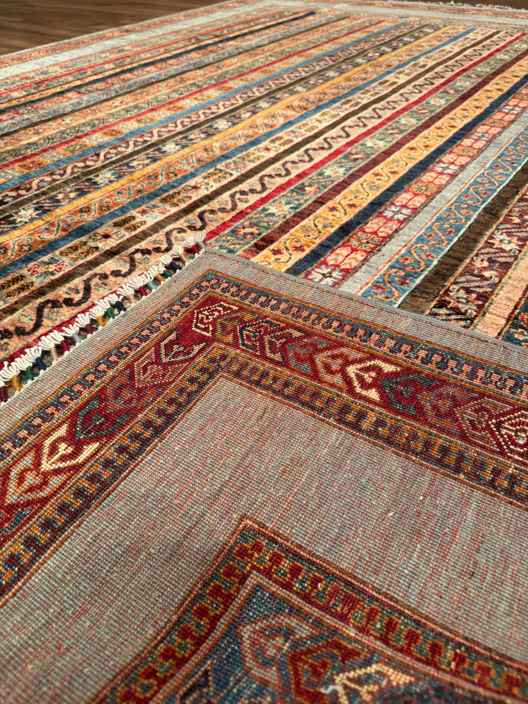 Shawl Original Handwoven Grey Root Dye Wool Rug 247x292 cm (7.21 square meters) - 7x10 ft 