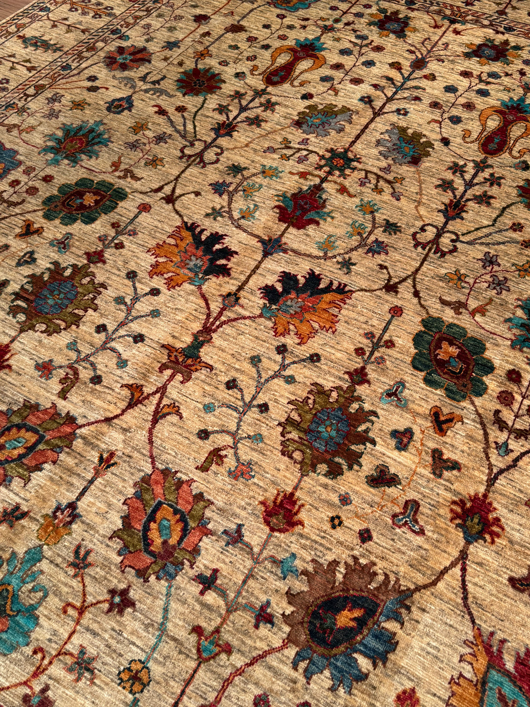 Sultani Floral Original Handwoven Beige Root Dye Wool Rug 254x310 cm (7.87 square meters) - 8x10 ft 