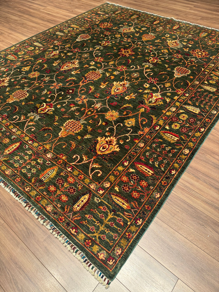 Sultani One Thousand and One Nights Original Handwoven Green Root Dye Wool Rug 252x300 cm (7.56 square meters) - 7x10 ft 